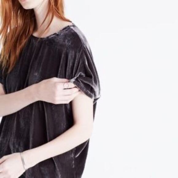 Madewell Velvet Butterfly Tie Neck top Black - Picture 1 of 10